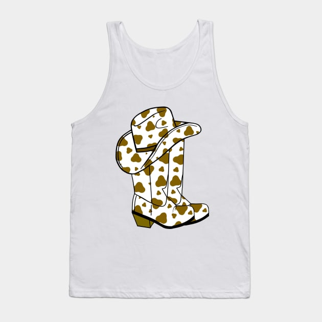 BROWN Cow Spots Cowboy Boots And Hat Tank Top by SartorisArt1